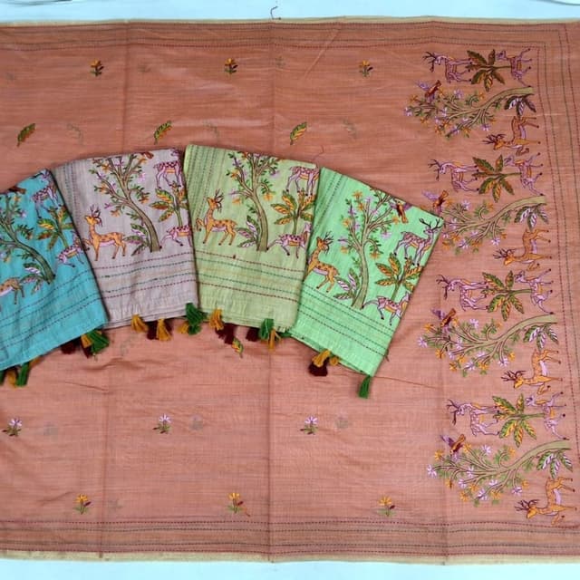 Peach, Light Green, Sage Green, Earthy Tones Saree