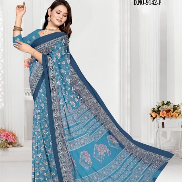 Blue, Teal, White, and soft pink accents Saree