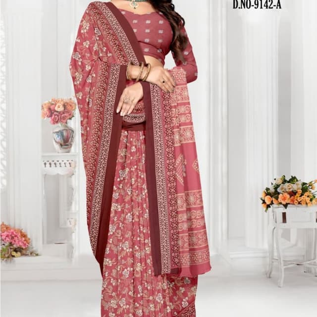 Dusty rose, maroon, and cream Saree