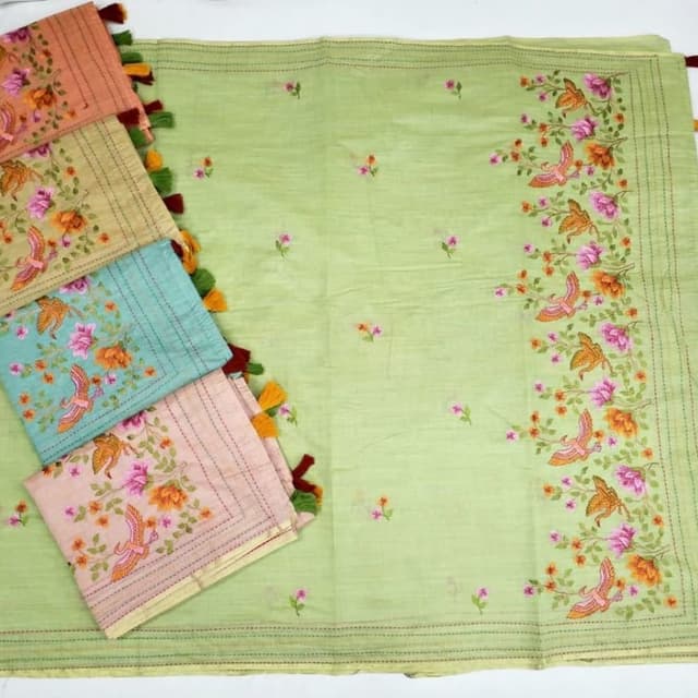 Light green base with pink, orange, yellow, and turquoise accents Dupatta