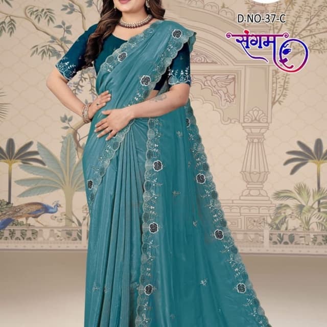 Teal, Deep Blue, Silver Saree