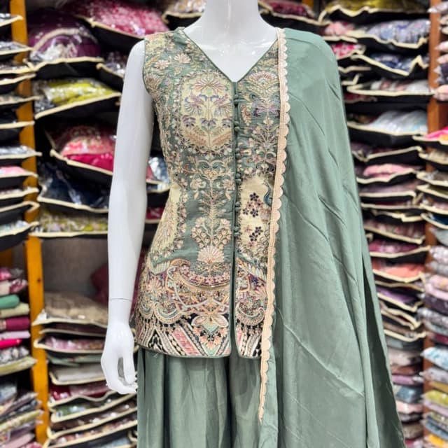 Sage green, cream, hints of pink and gold Sharara Set