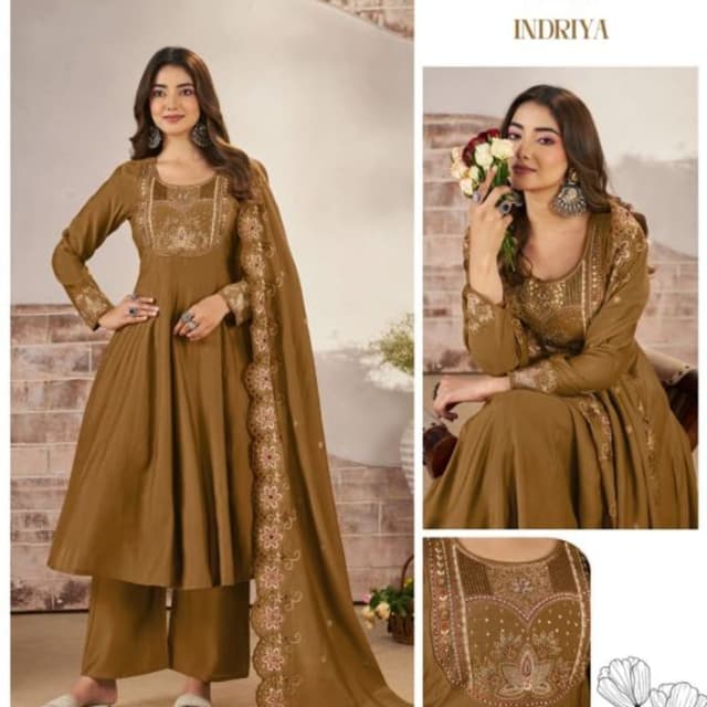 Olive Brown Kurta Set with Palazzo and Dupatta