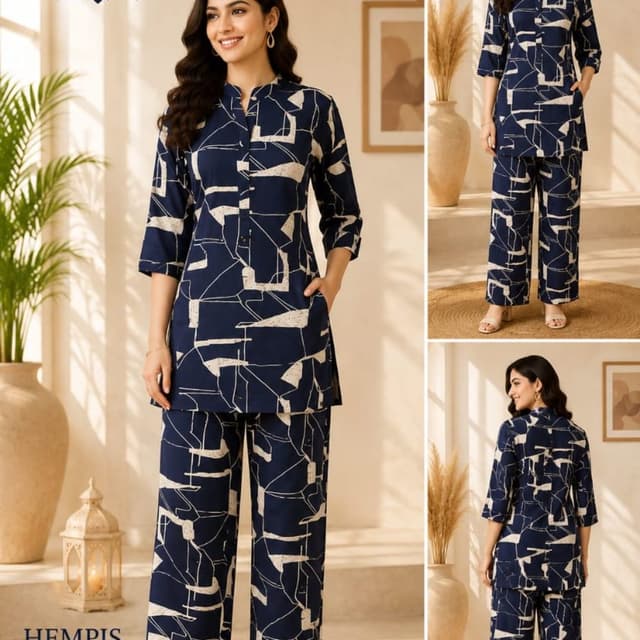 Navy blue and off-white Co-ord set