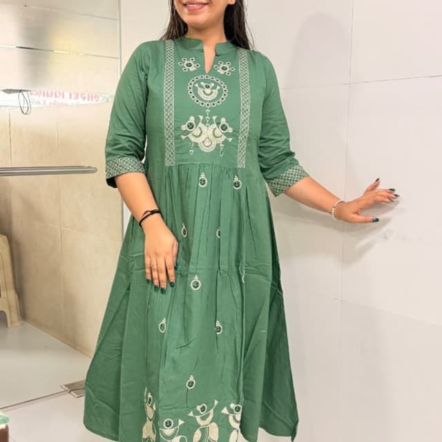 Sage green with white embroidery and accents Kurta set