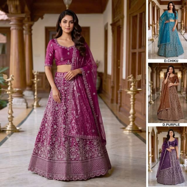 Magenta or deep fuchsia base with silver embroidery Lehenga Choli