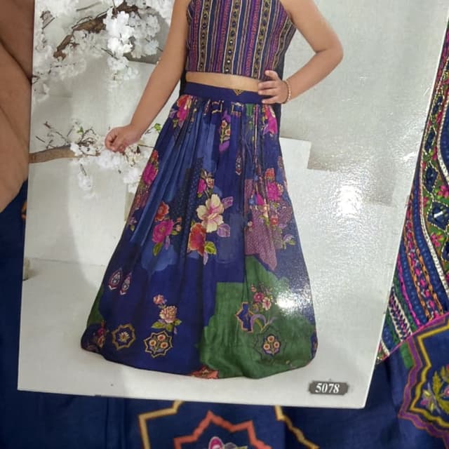 Deep royal blue, magenta, mustard yellow, and green accents Lehenga Choli