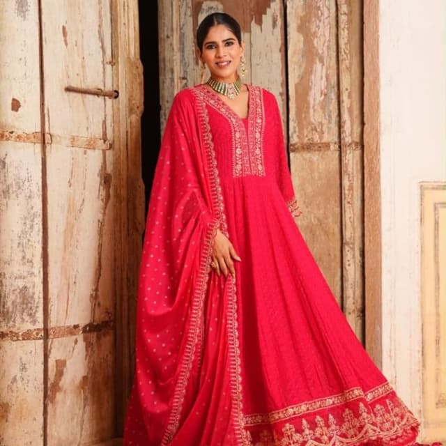 Hot Pink and Gold Anarkali Suit