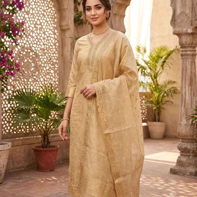 Beige and Gold Salwar Kameez set