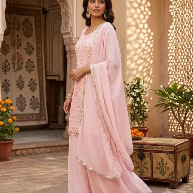Pastel Pink, Light Pink Sharara Set