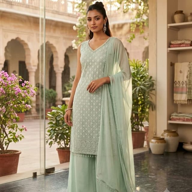 Pastel Mint Green Sharara Set