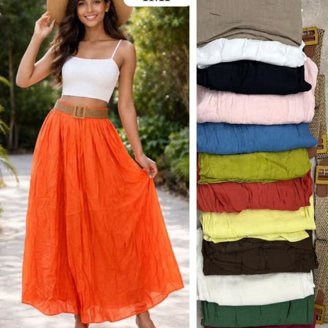 Multi-colored options including Orange, White, Black, Pink, Blue, Olive, Red, Yellow, Brown, Green, Maroon Maxi Skirt