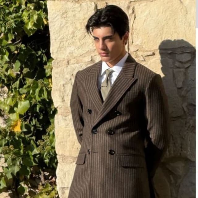 Dark brown with off-white vertical pinstripes Suit