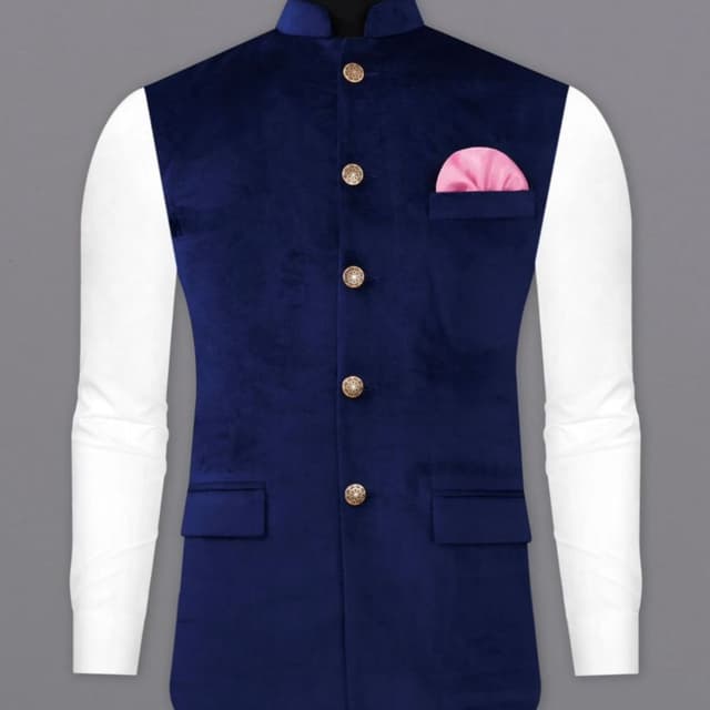 Deep Navy Blue and Pink Nehru Jacket / Bandi