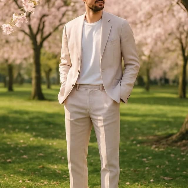 Beige and White Suit