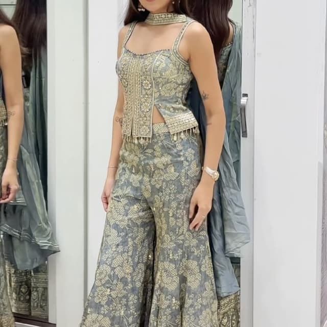 Grey and Gold Sharara Set