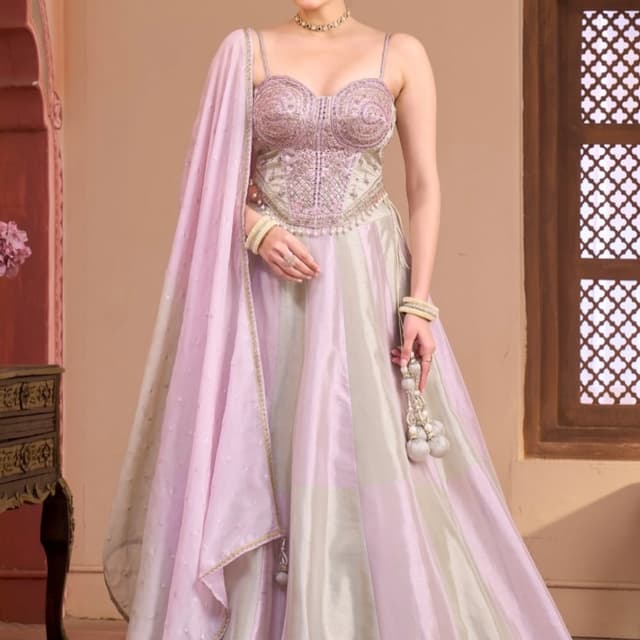 Pastel pink and metallic champagne gold Lehenga Choli