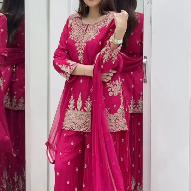 Magenta, Hot Pink, Gold Sharara Set