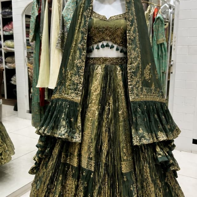 Olive Green and Gold Lehenga Choli