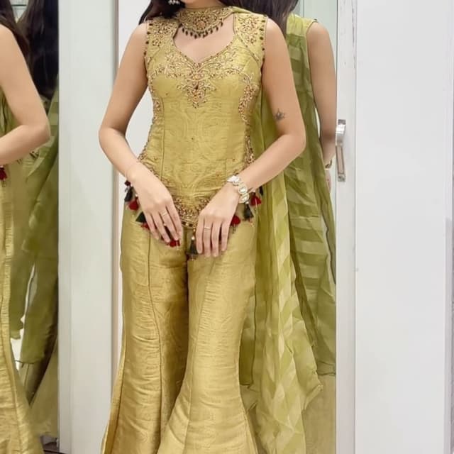 Olive Gold Sharara Suit