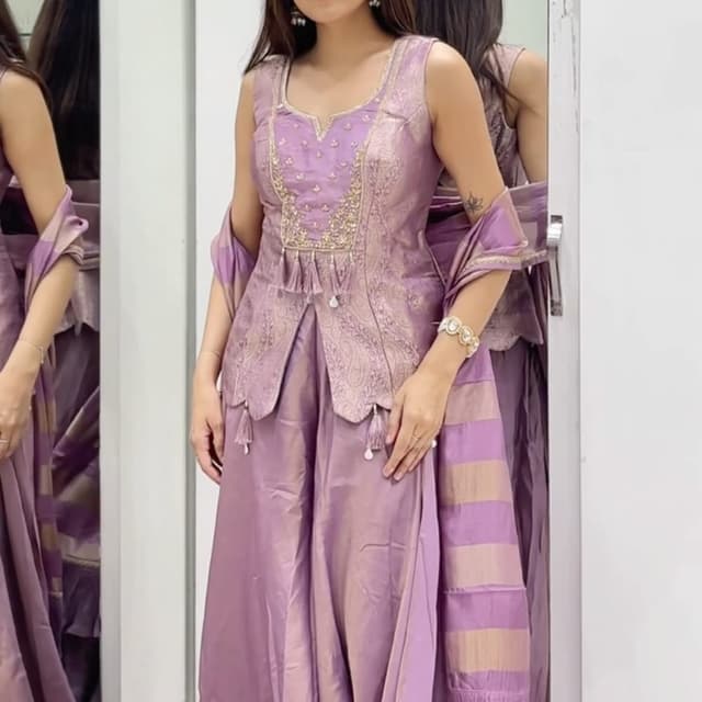 Lavender and Gold Sharara Set
