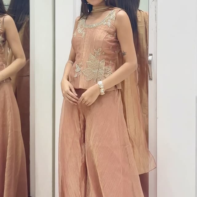 Dusty Rose, Metallic Gold, Peach Co-ord Set (Top and Palazzo)