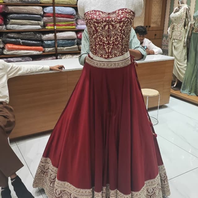 Maroon and Gold Lehenga Choli