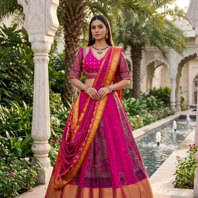 Magenta, purple, and gold Lehenga Choli