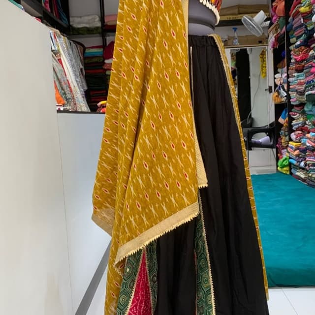 Mustard Yellow, Black, Multicolored stripes, Pink, Green Lehenga Choli