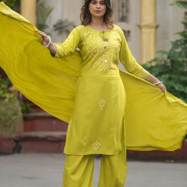 Lime Green Kurta Set with Palazzo and Dupatta