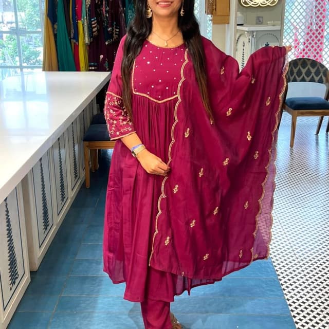 Magenta or Deep Pink with Gold accents Kurta Set with Dupatta