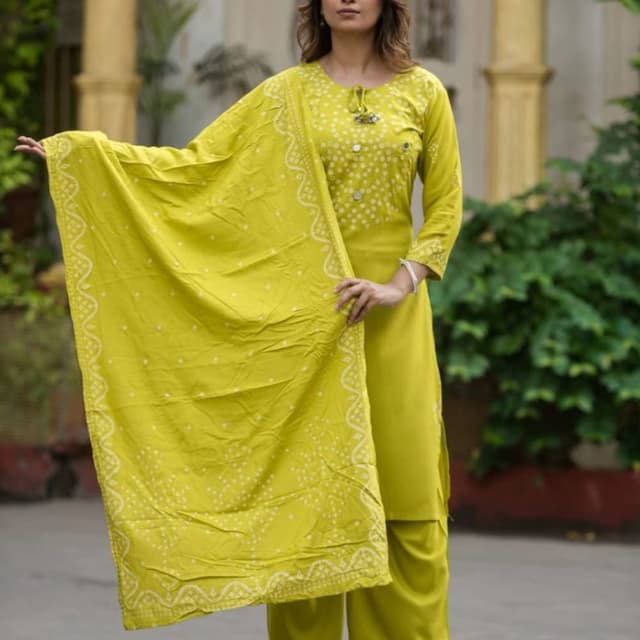 Lime Green and White Kurta Set with Dupatta