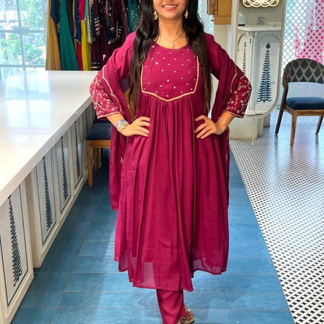 Magenta, Maroon, Gold Kurta set with dupatta