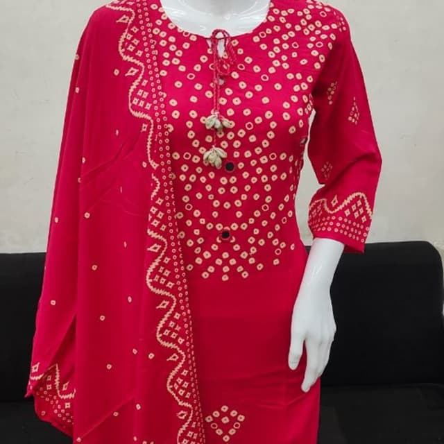 Vibrant Pink and Off-White Kurti with Dupatta