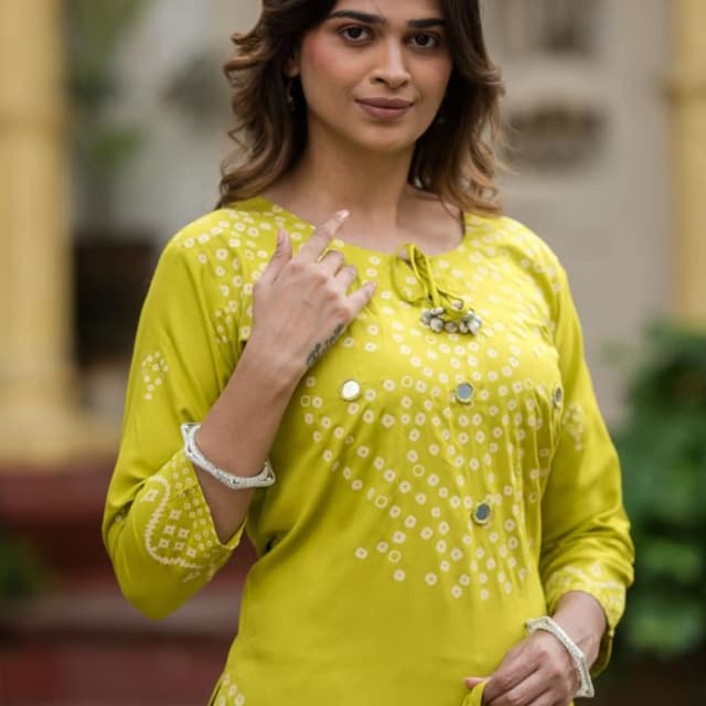 Lime green and white Kurti