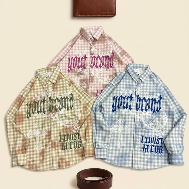Pastel blue/white, light brown/white, and muted dusty pink/white checkered patterns Shirt