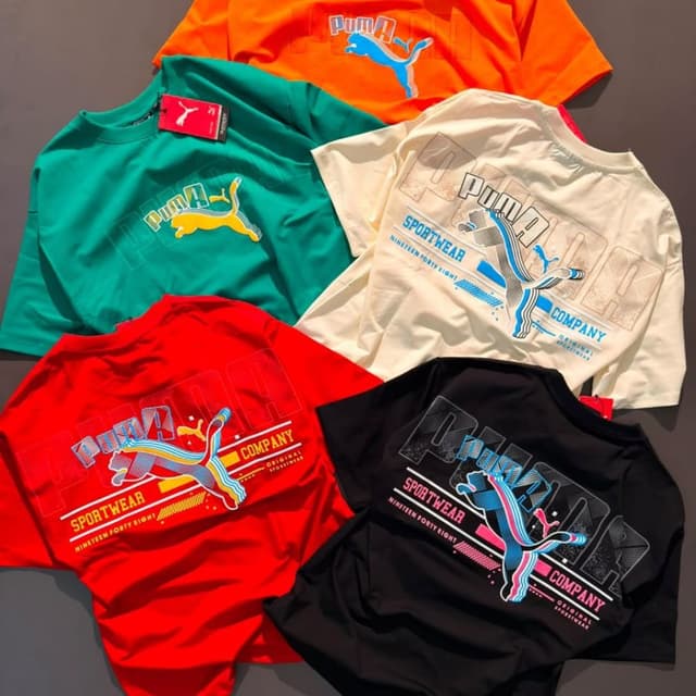 Multi-colored (Orange, Green, Off-White, Red, Black) T-shirt