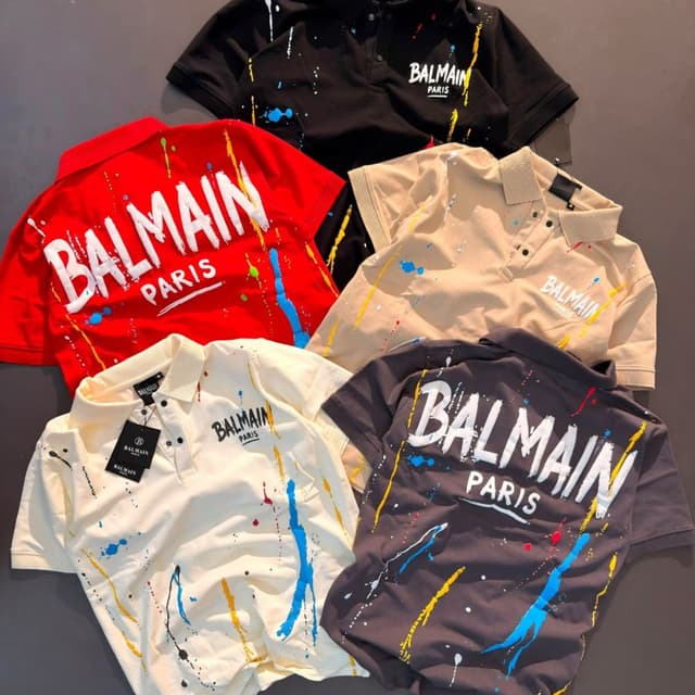 Multi-colored paint splatter on Black, Red, Beige, Off-White, and Dark Grey base colors Polo Shirt
