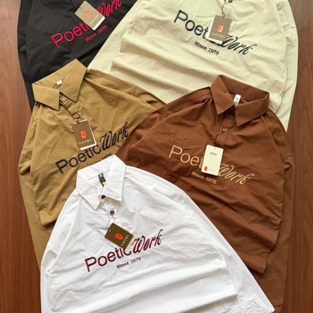 Black, Beige, Tan, Brown, White Shirt