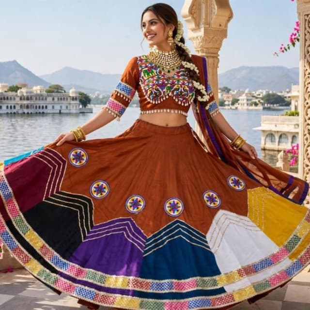Brown, Multicolored, Purple, Blue, White, Pink Lehenga Choli