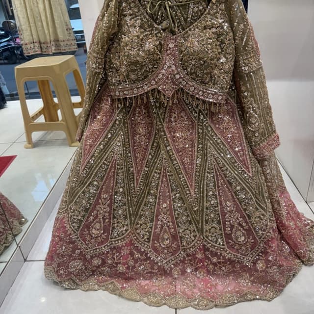 Olive green and dusty pink with metallic gold accents Lehenga Choli