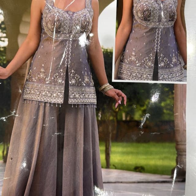 Muted grey-purple with silver threadwork Sharara Set