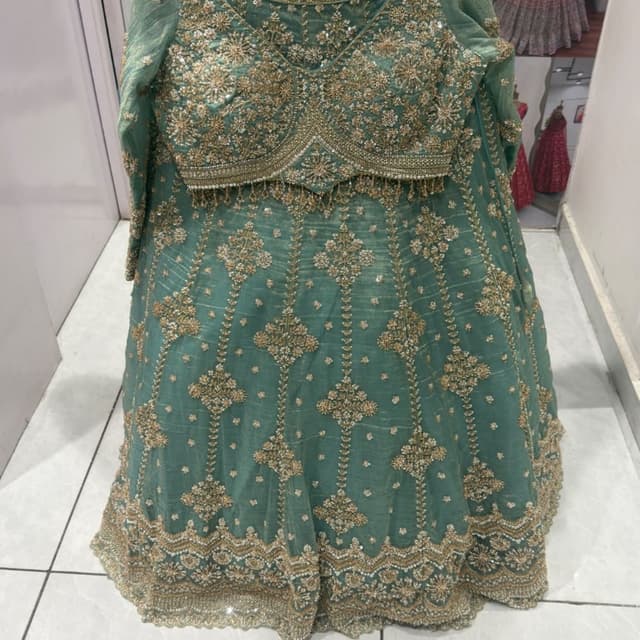 Seafoam green and metallic gold Lehenga Choli