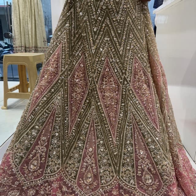 Olive green and dusty rose pink Lehenga Skirt