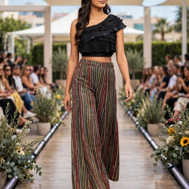 Black, Gold, Red, Green, Yellow Crop top and Palazzo set