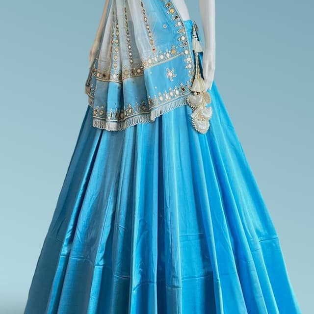 Bright sky blue with white and silver accents Lehenga Choli