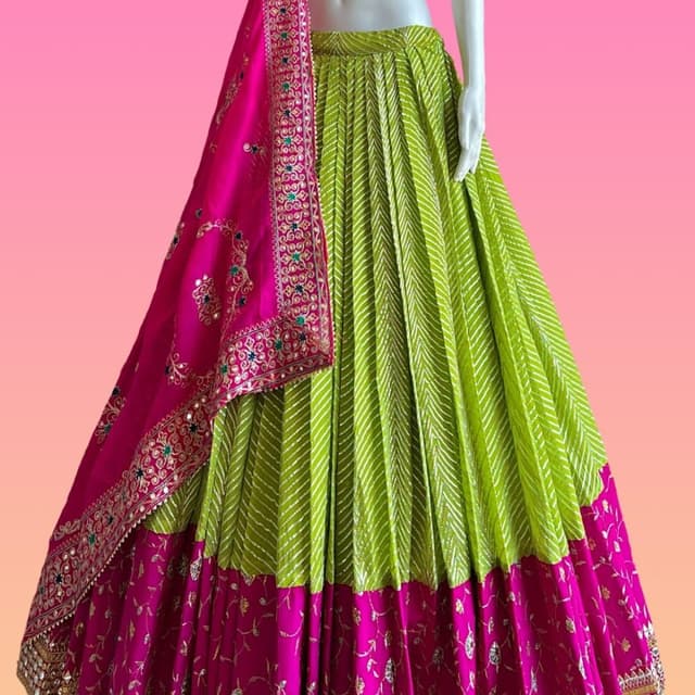 Lime Green and Hot Pink with Gold accents Lehenga Choli
