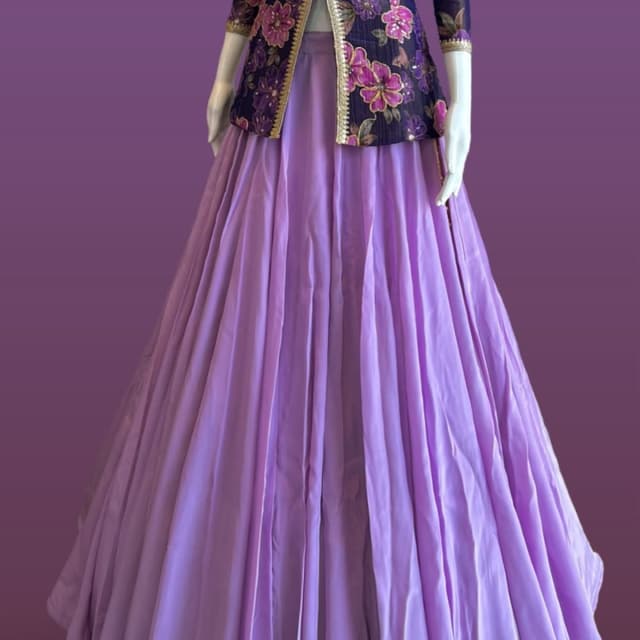 Lavender, Deep Purple, Gold Lehenga Choli with Jacket