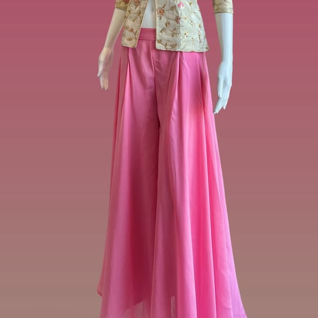 Off-white jacket, vibrant pink bottoms Jacket and Palazzo Set