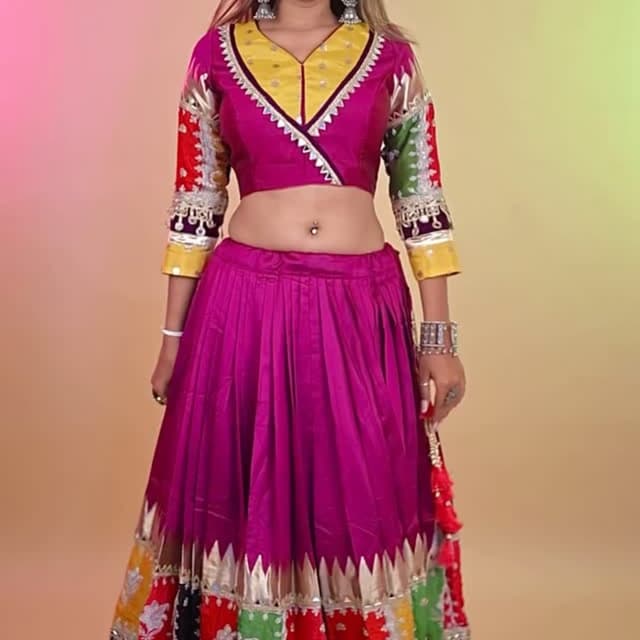 Magenta, Yellow, Red, Green, Black, Gold Lehenga Choli